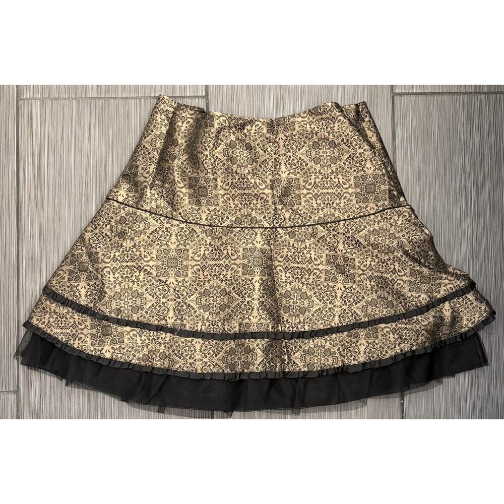 Talbots Kids Gold/Black Jacquard Silk Skirt Size 20 Lined Tulle Tiered